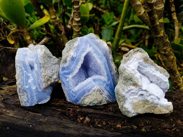 Natural Blue Lace Agate Geode Specimens x 6 From Malawi