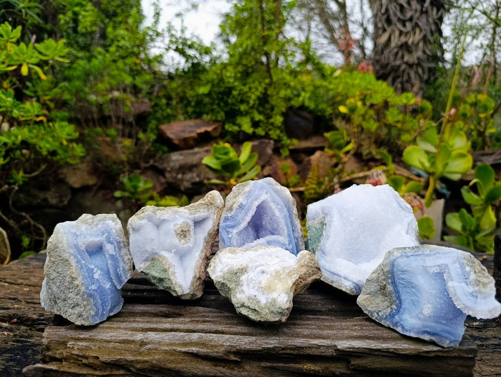 Natural Blue Lace Agate Geode Specimens x 6 From Malawi - Toprock Gemstones and Minerals 