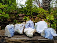 Natural Blue Lace Agate Geode Specimens x 6 From Malawi