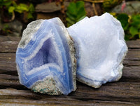 Natural Blue Lace Agate Geode Specimens x 6 From Malawi
