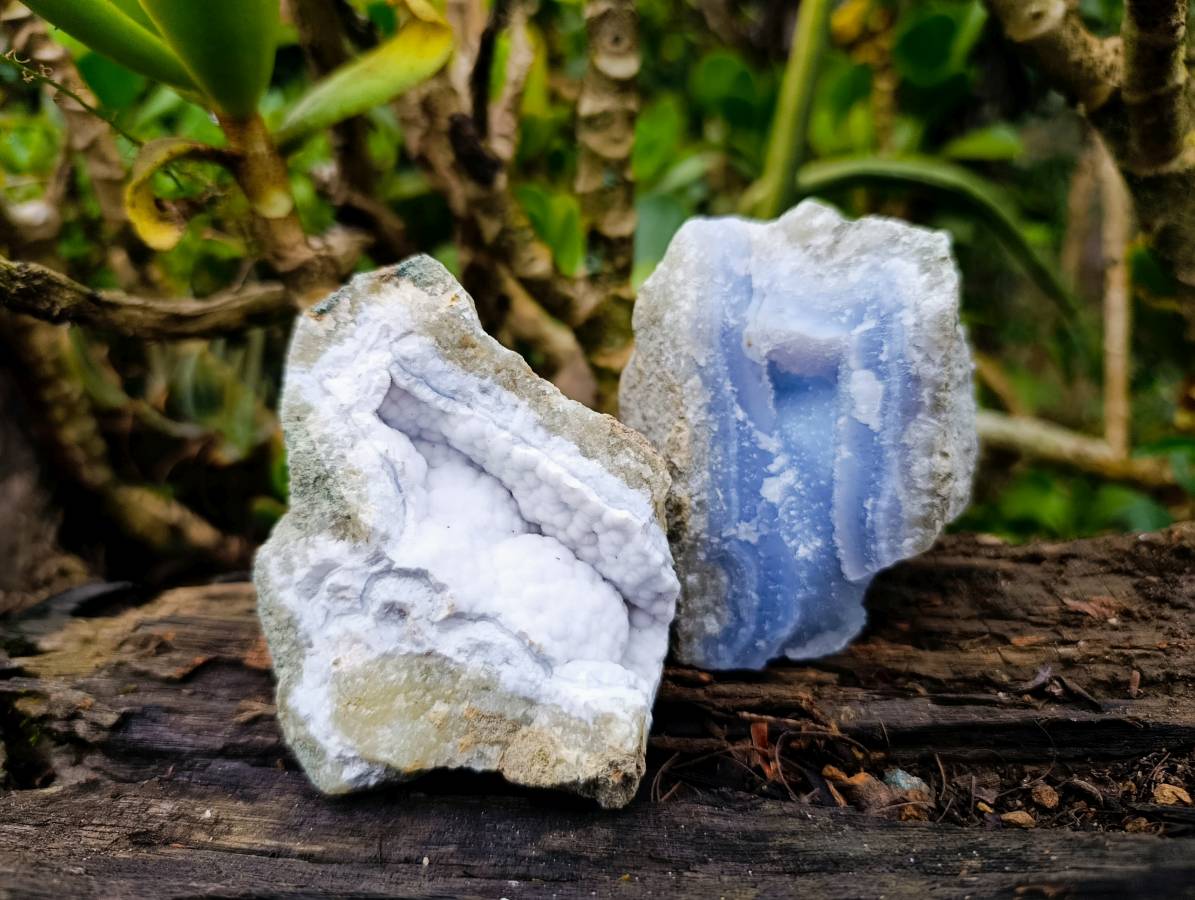 Natural Blue Lace Agate Geode Specimens x 6 From Malawi - Toprock Gemstones and Minerals 