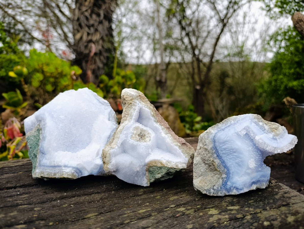 Natural Blue Lace Agate Geode Specimens x 6 From Malawi - Toprock Gemstones and Minerals 
