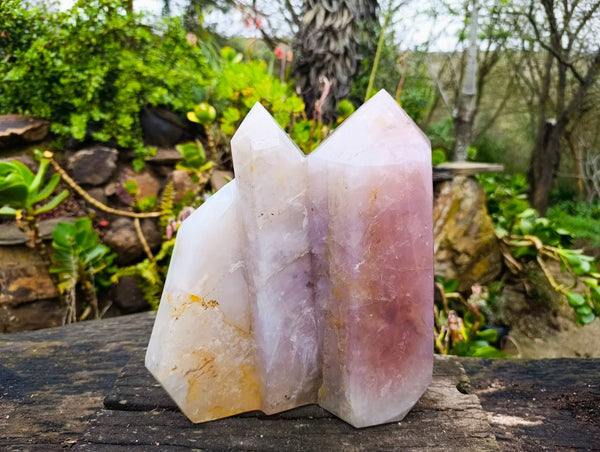 Polished Triple Point Girasol Rose Quartz Standing Free Form x 1 Madagascar