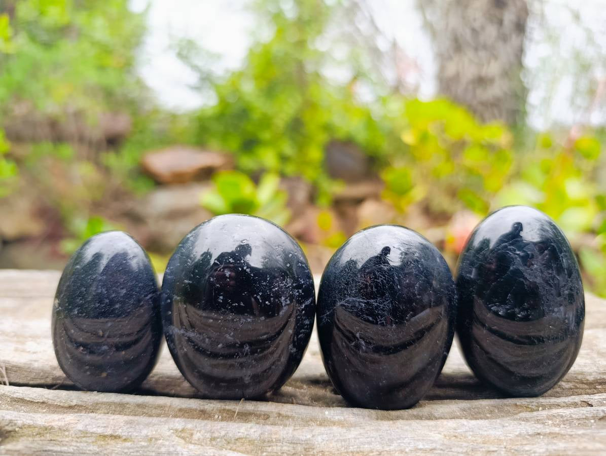Polished Black Tourmaline Palm Stones x 12 From Madagascar - Toprock Gemstones and Minerals 