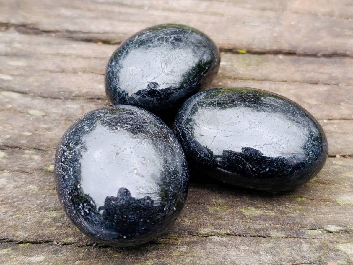 Polished Black Tourmaline Palm Stones x 12 From Madagascar - Toprock Gemstones and Minerals 