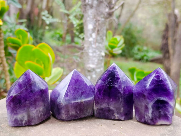 Polished Chevron Amethyst Crystals x 4 From Zambia - Toprock Gemstones and Minerals 