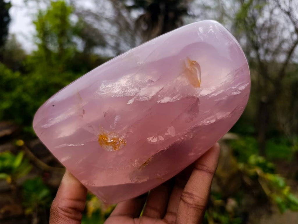 Polished Rose Quartz Standing Free Forms x 2 Madagascar - Toprock Gemstones and Minerals 