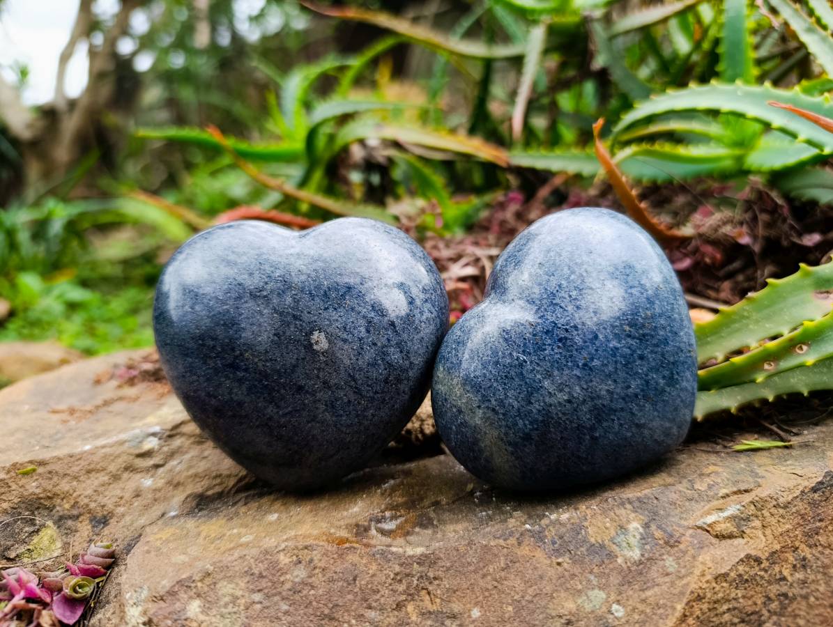 Polished Lazulite Hearts x 4 From Madagascar - Toprock Gemstones and Minerals 