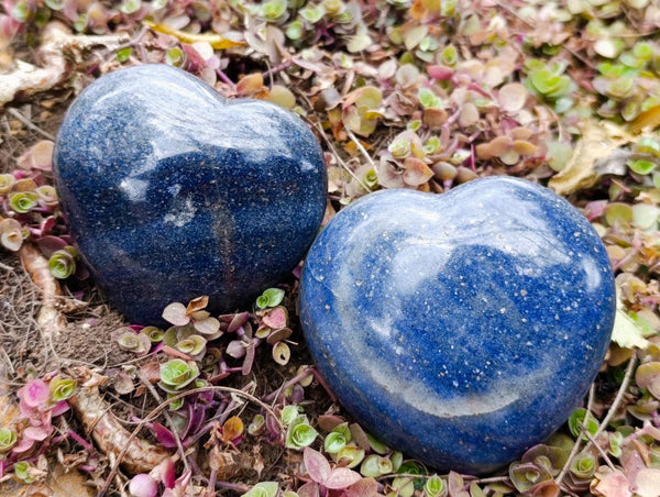 Polished Lazulite Hearts x 4 From Madagascar