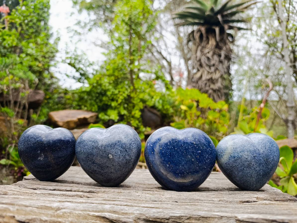 Polished Lazulite Hearts x 4 From Madagascar - Toprock Gemstones and Minerals 