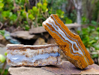 Polished On One Side 'Crazy' Blue Lace Agate x 7 From Namibia
