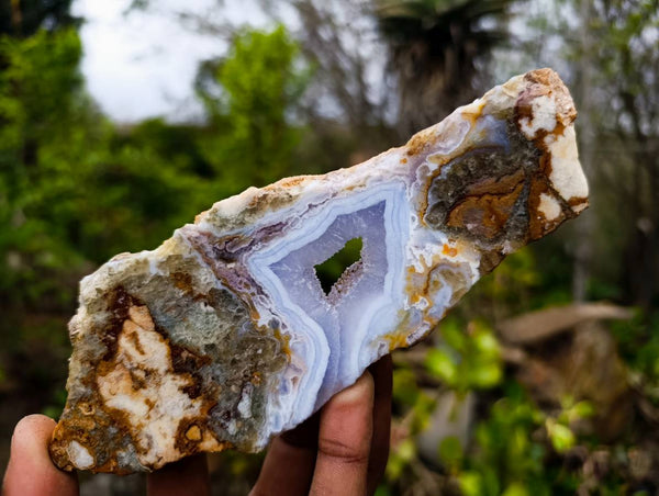 Polished On One Side 'Crazy' Blue Lace Agate x 7 From Namibia