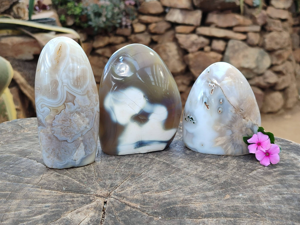 Polished Banded Agate Standing Free Forms x 3 From Madagascar - Toprock Gemstones and Minerals 