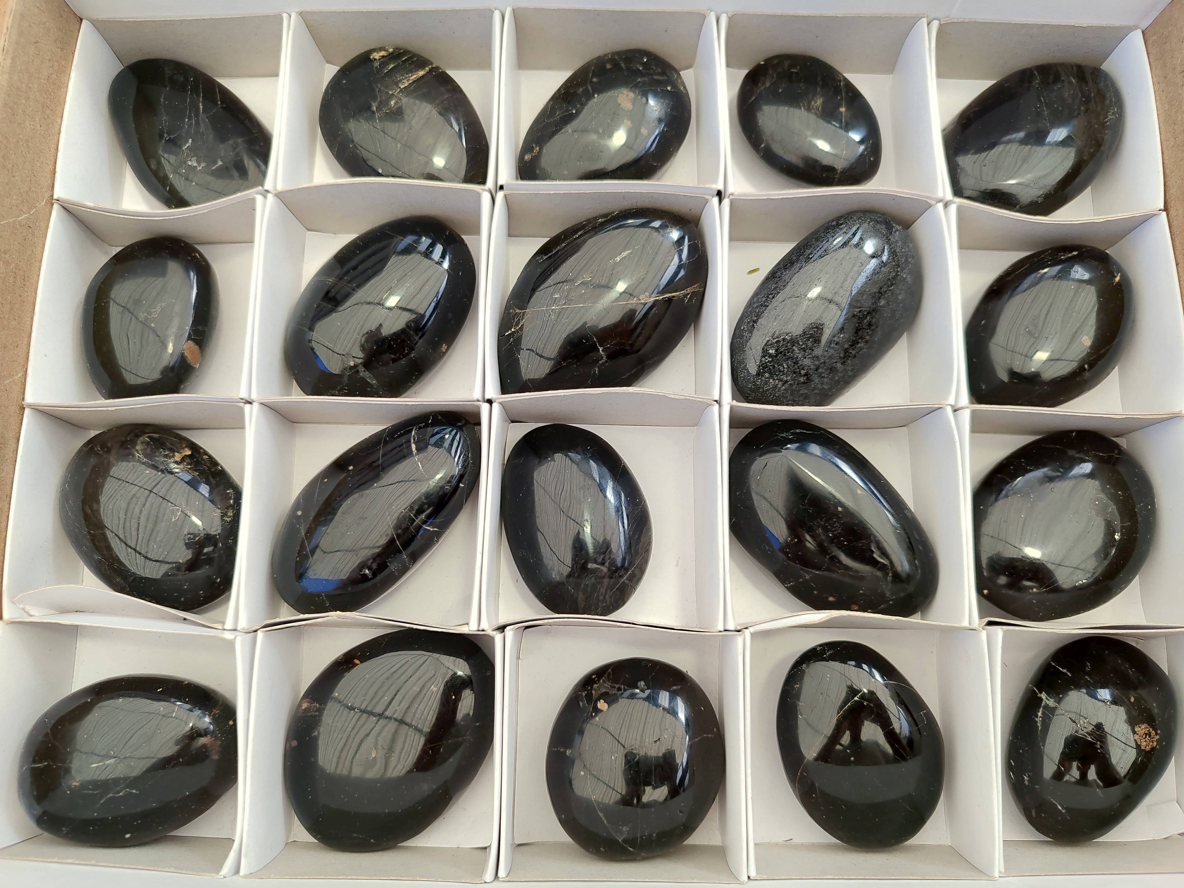 Polished Black Tourmaline Palm Stones x 20 From Madagascar - Toprock Gemstones and Minerals 