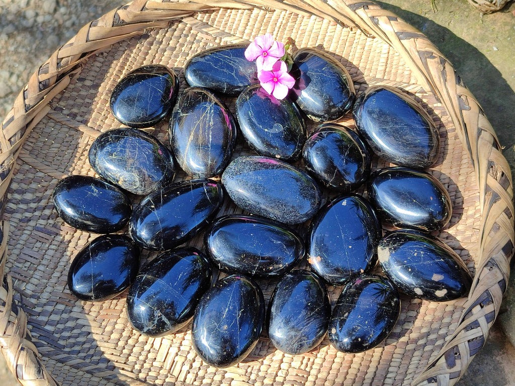 Polished Black Tourmaline Palm Stones x 20 From Madagascar - Toprock Gemstones and Minerals 