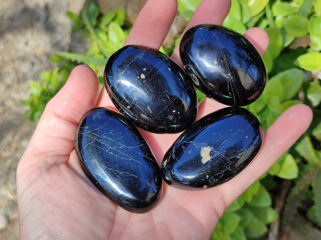 Polished Black Tourmaline Palm Stones x 20 From Madagascar - Toprock Gemstones and Minerals 