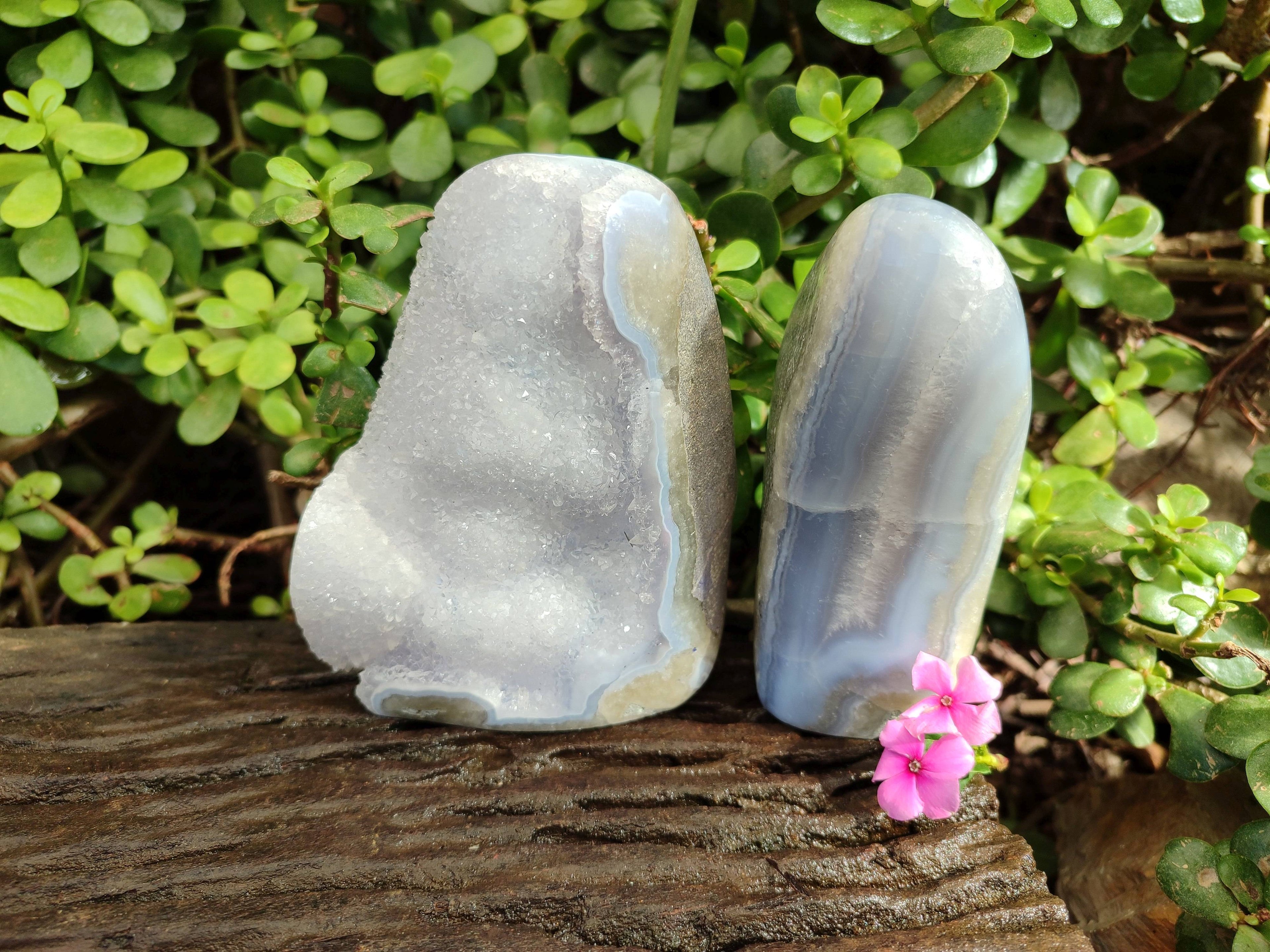 Polished Blue Lace Agate Standing Free Forms x 2 From Malawi - Toprock Gemstones and Minerals 