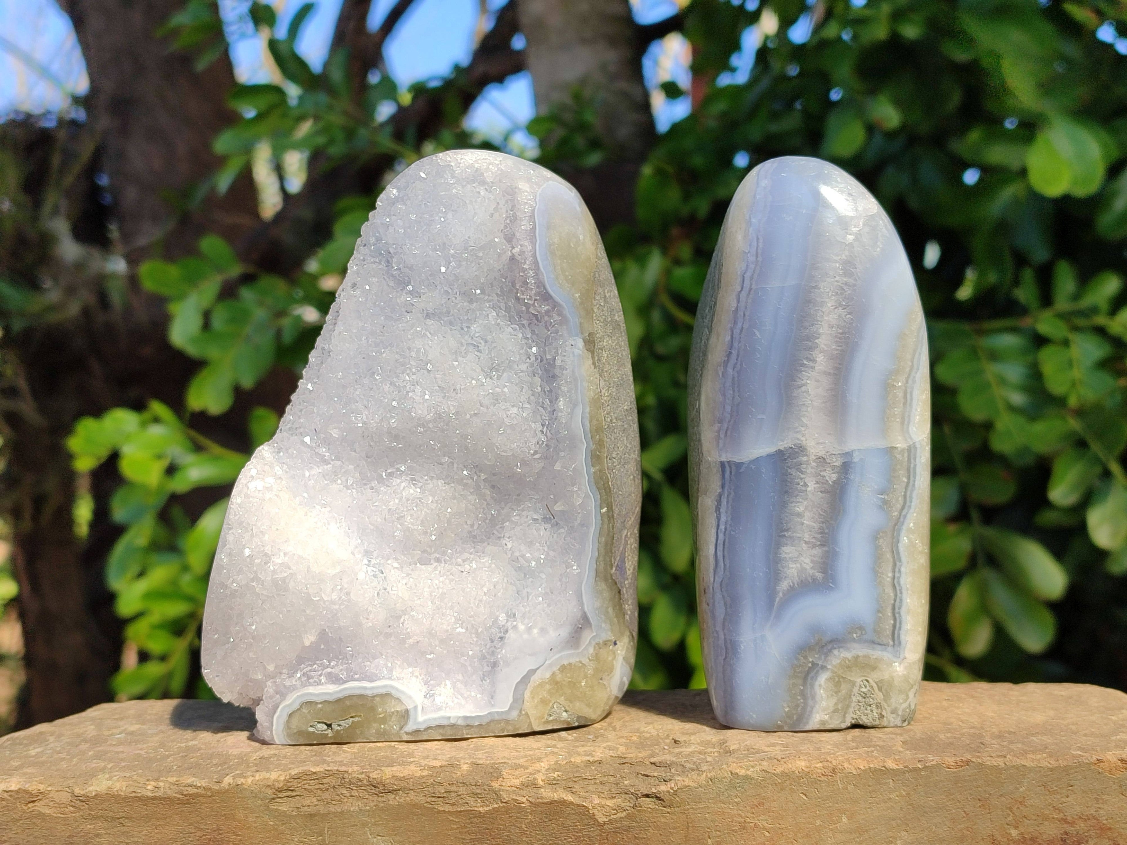 Polished Blue Lace Agate Standing Free Forms x 2 From Malawi - Toprock Gemstones and Minerals 