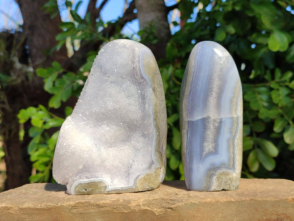 Polished Blue Lace Agate Standing Free Forms x 2 From Malawi