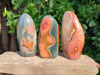 Polished Polychrome Jasper Standing Free Forms x 3 From Madagascar - Toprock Gemstones and Minerals 