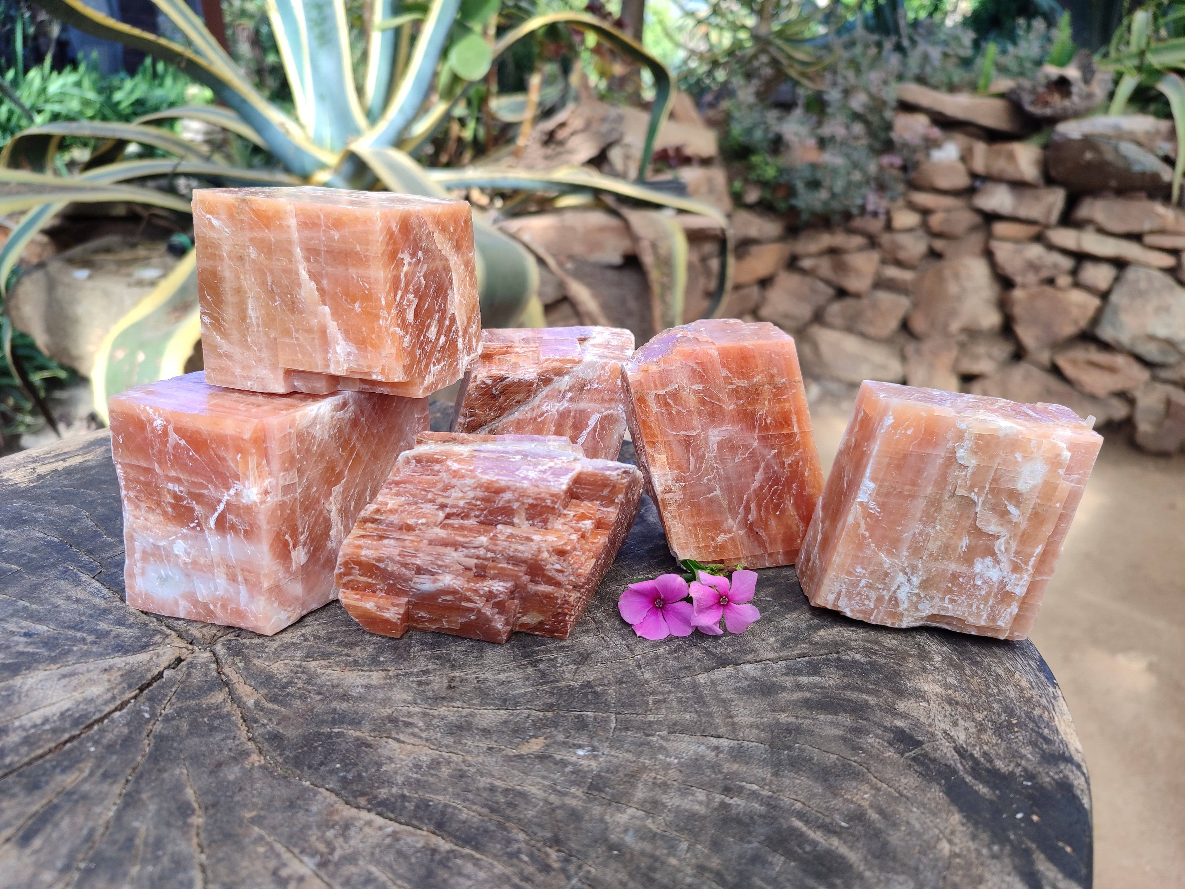 Natural Sunset Orange Calcite Specimens x 6 From Spitzkop, Namibia - Toprock Gemstones and Minerals 