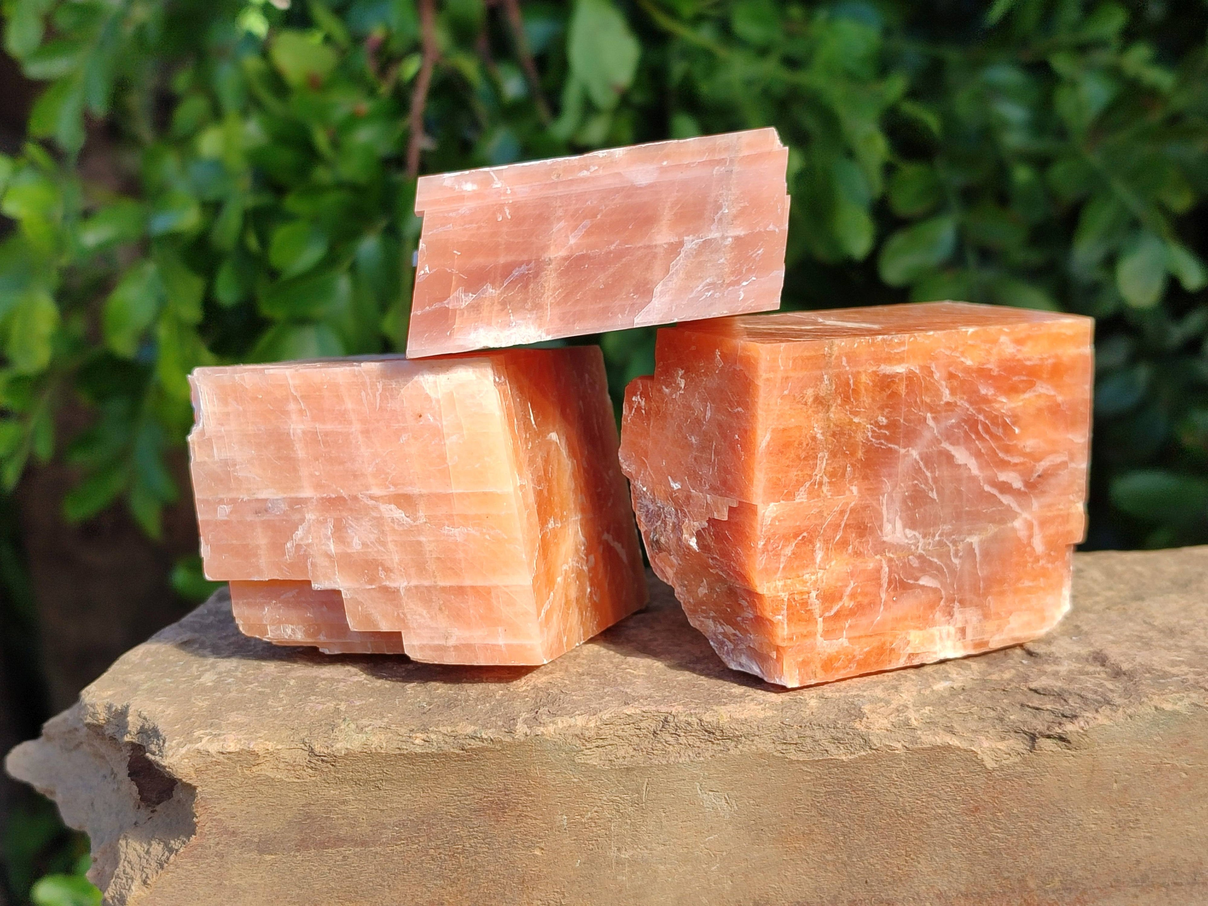 Natural Sunset Orange Calcite Specimens x 6 From Spitzkop, Namibia - Toprock Gemstones and Minerals 