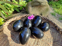 Polished Black Basalt Eggs x 6 From Antsirabe, Madagascar
