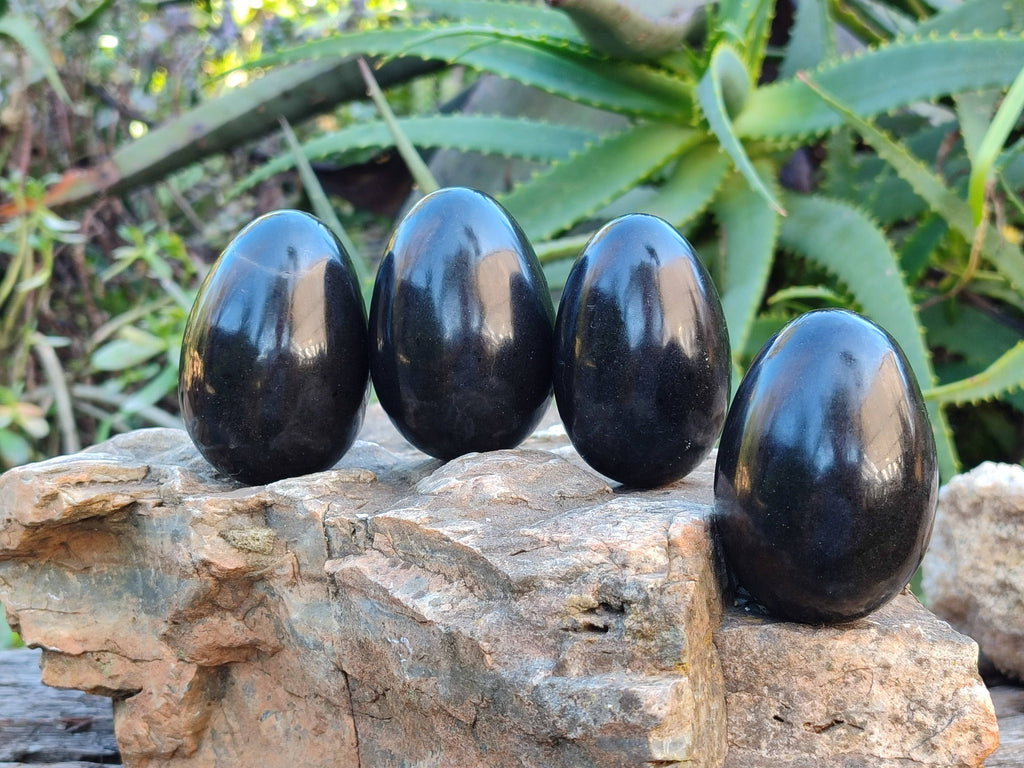 Polished Black Basalt Eggs x 6 From Antsirabe, Madagascar - Toprock Gemstones and Minerals 