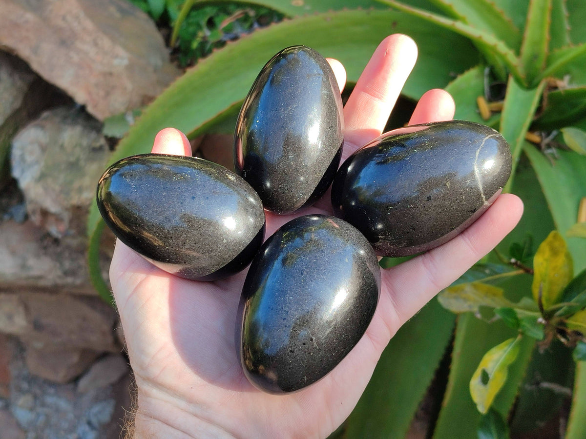 Polished Black Basalt Eggs x 6 From Antsirabe, Madagascar - Toprock Gemstones and Minerals 
