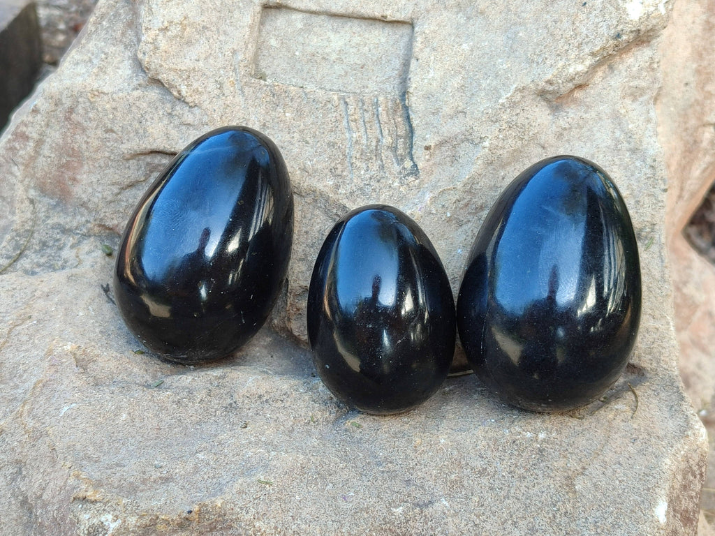 Polished Black Basalt Eggs x 6 From Antsirabe, Madagascar - Toprock Gemstones and Minerals 