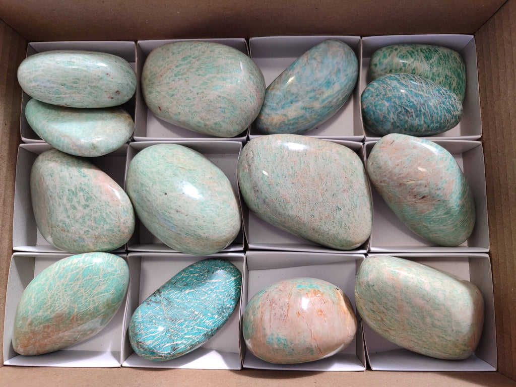 Polished Amazonite Palm Stones x 14 From Madagascar - Toprock Gemstones and Minerals 