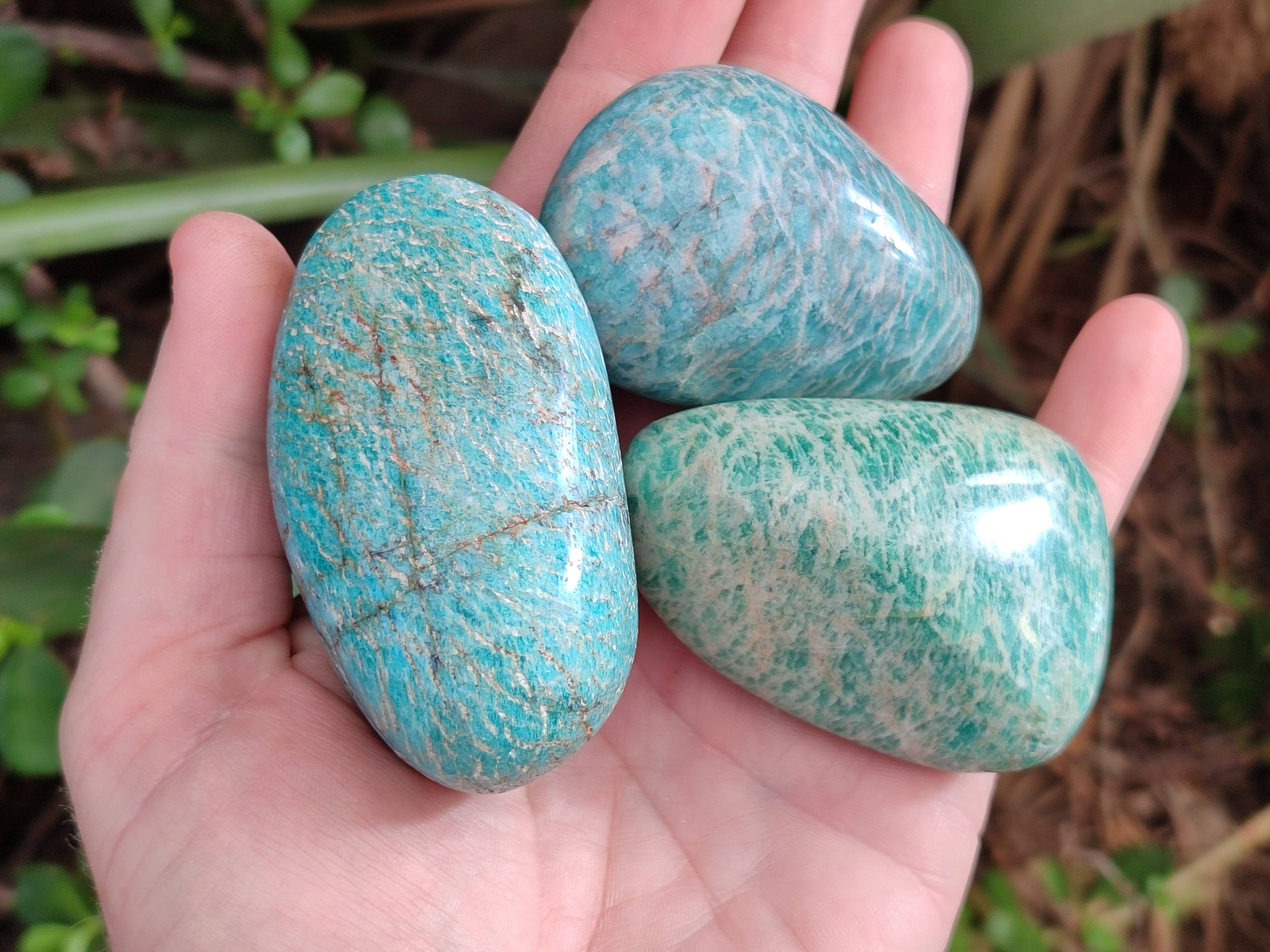Polished Amazonite Palm Stones x 14 From Madagascar - Toprock Gemstones and Minerals 