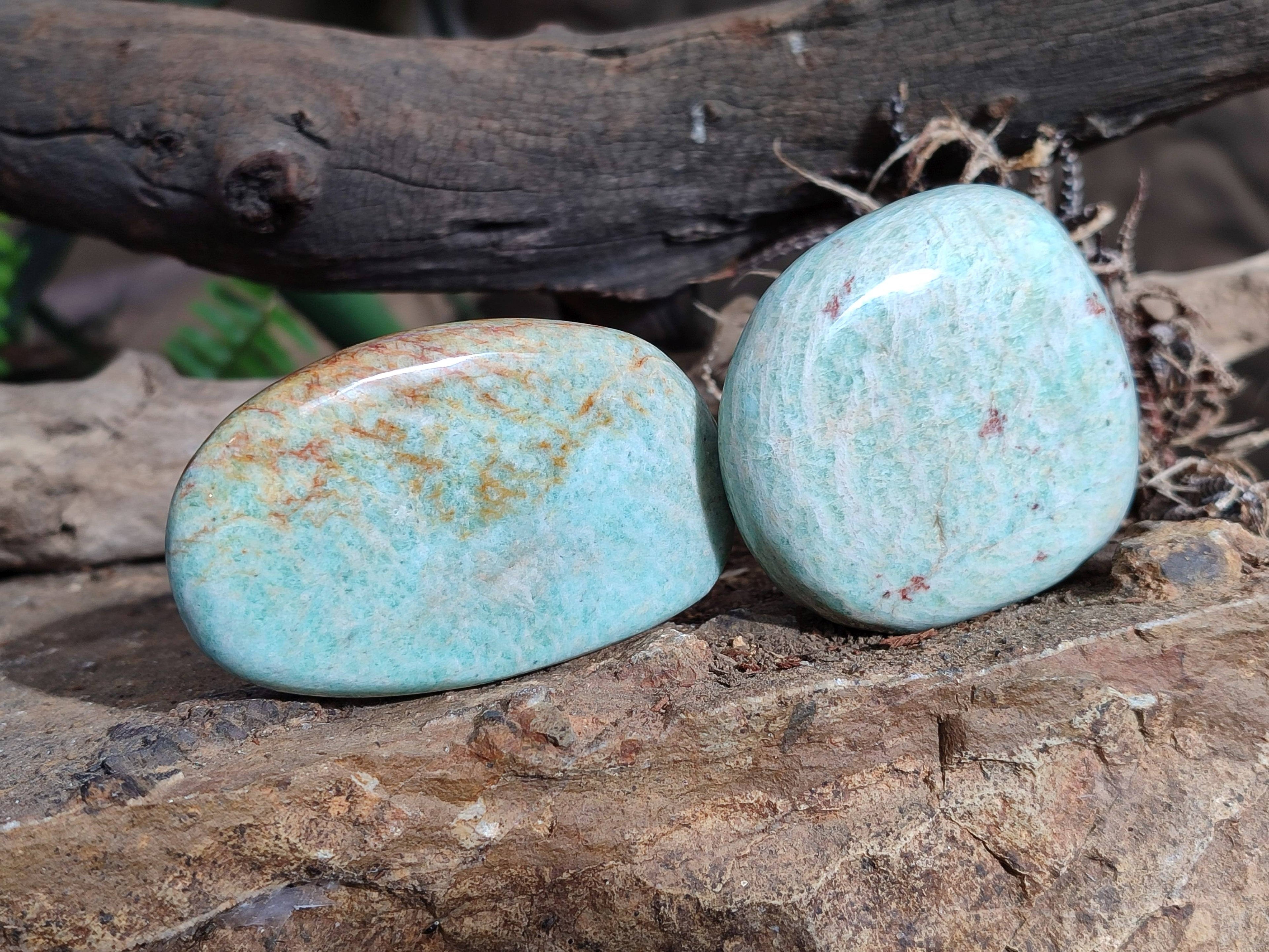 Polished Amazonite Palm Stones x 14 From Madagascar - Toprock Gemstones and Minerals 