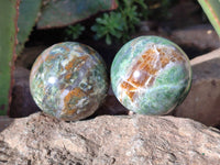 Polished Green Chrysoprase Spheres x 6 From Madagascar