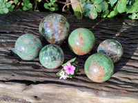 Polished Green Chrysoprase Spheres x 6 From Madagascar
