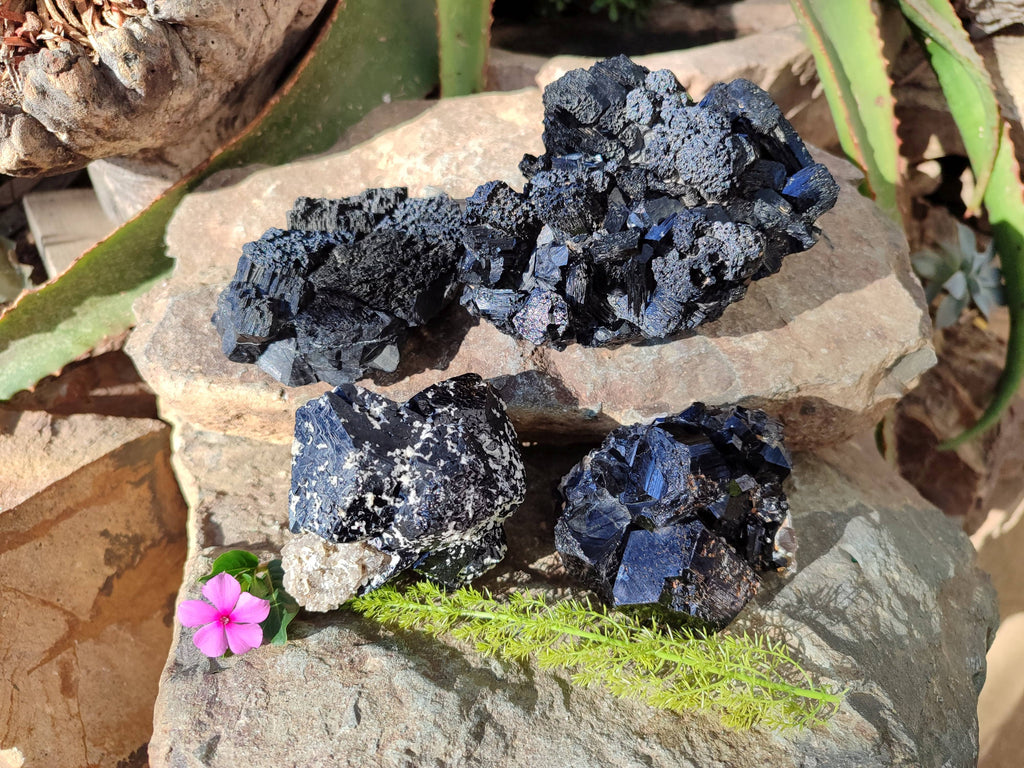 Natural Schorl Black Tourmaline Specimens x 4 From Namibia - Toprock Gemstones and Minerals 