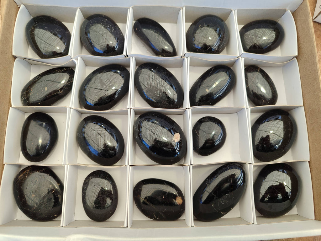 Polished Black Tourmaline Palm Stones x 20 From Madagascar - Toprock Gemstones and Minerals 