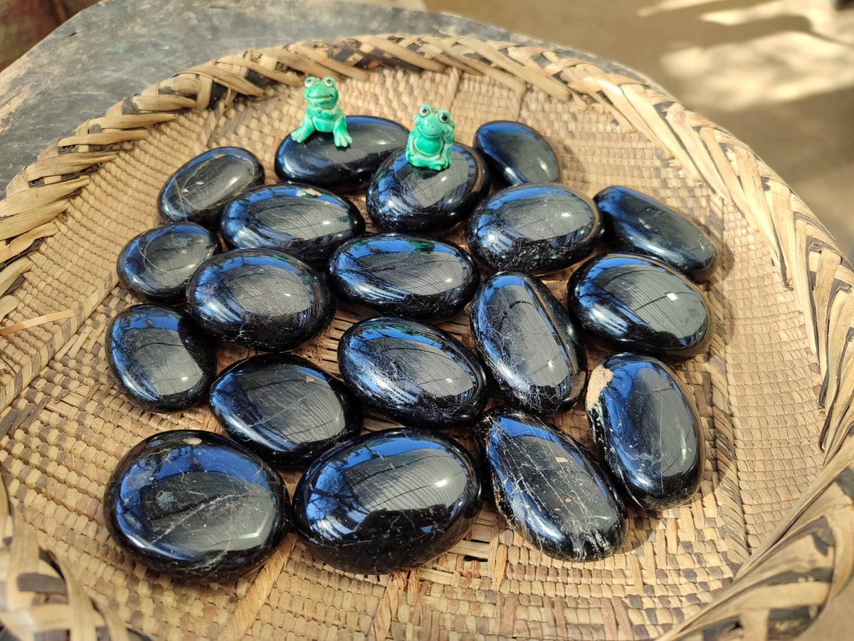 Polished Black Tourmaline Palm Stones x 20 From Madagascar - Toprock Gemstones and Minerals 