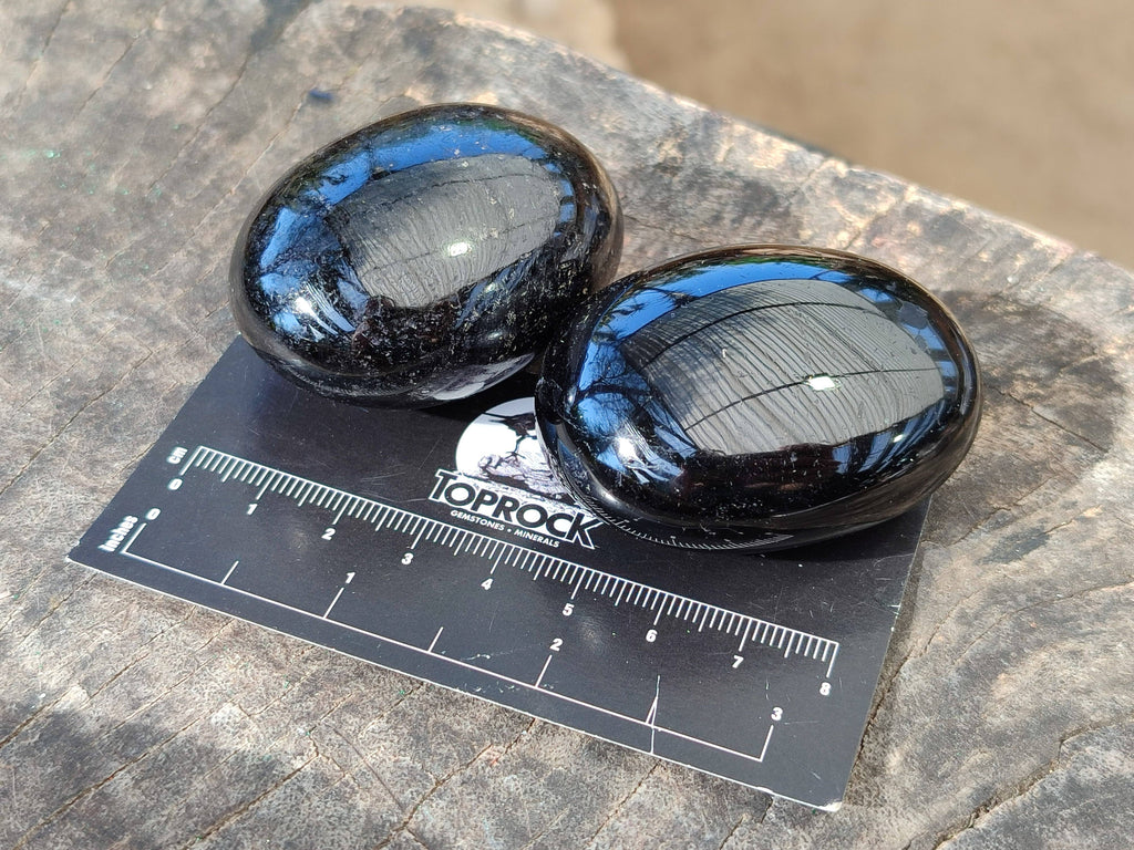 Polished Black Tourmaline Palm Stones x 20 From Madagascar - Toprock Gemstones and Minerals 