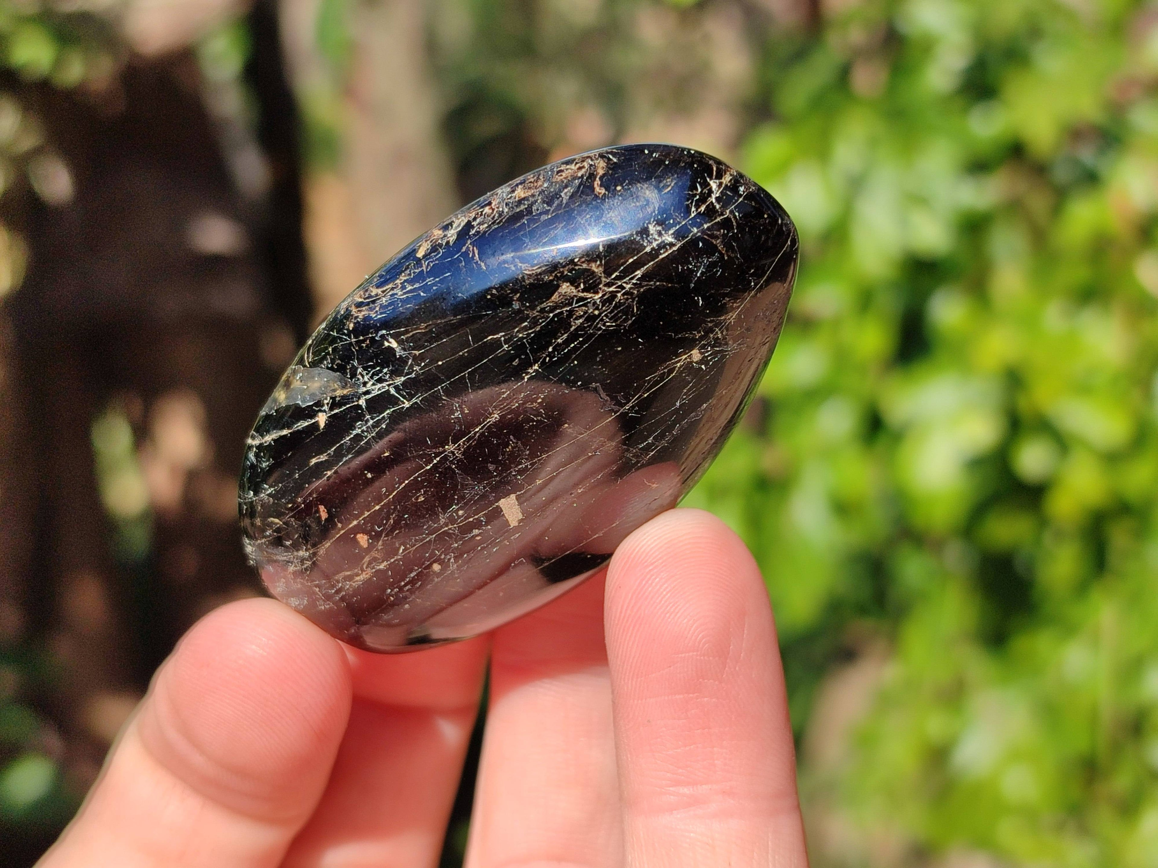 Polished Black Tourmaline Palm Stones x 20 From Madagascar - Toprock Gemstones and Minerals 