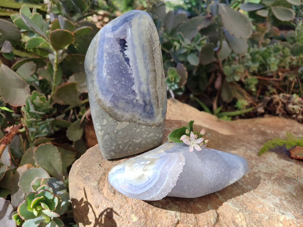 Polished Blue Lace Agate Geodes x 2 From Malawi - Toprock Gemstones and Minerals 