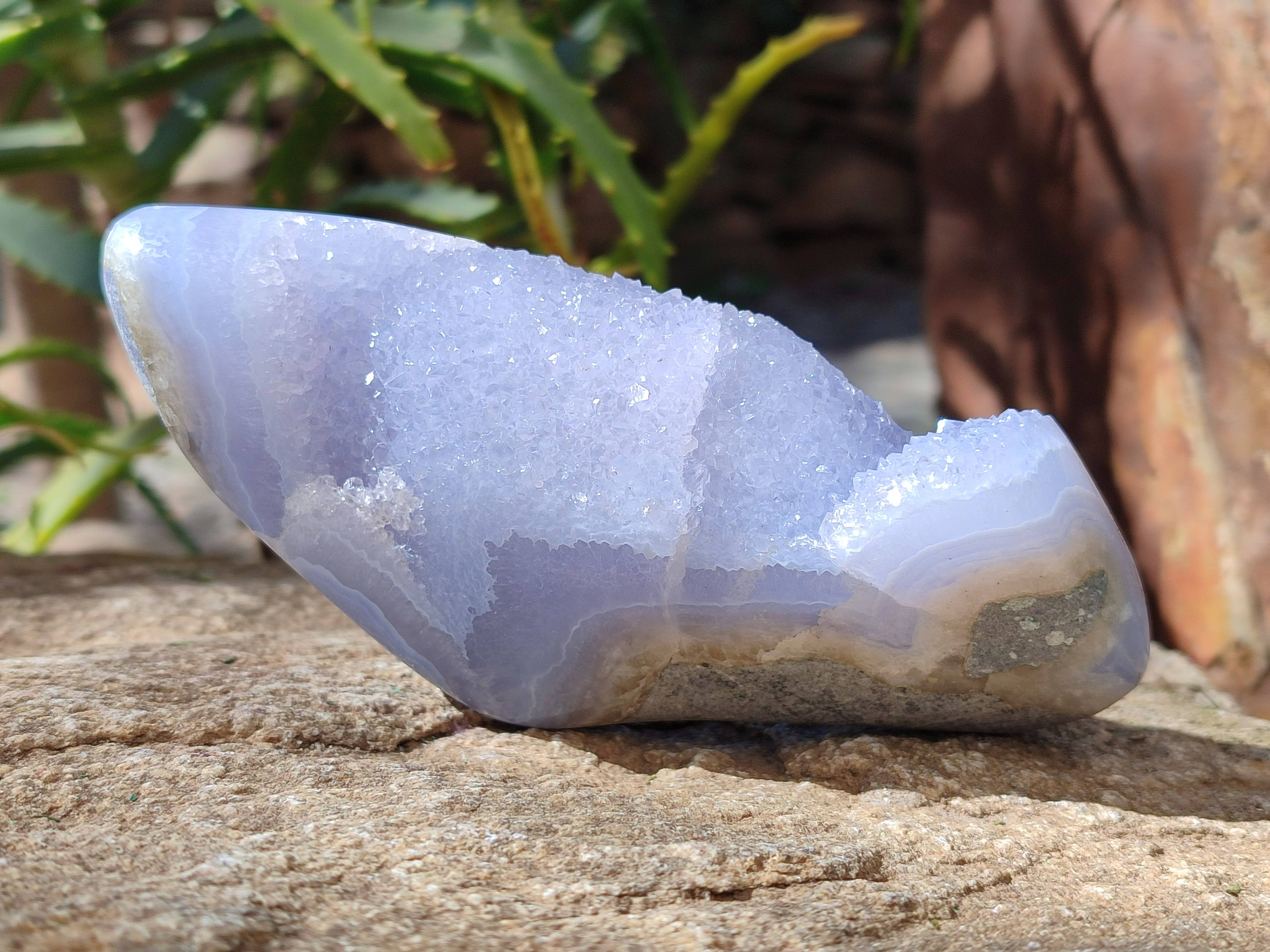 Polished Blue Lace Agate Geodes x 2 From Malawi - Toprock Gemstones and Minerals 