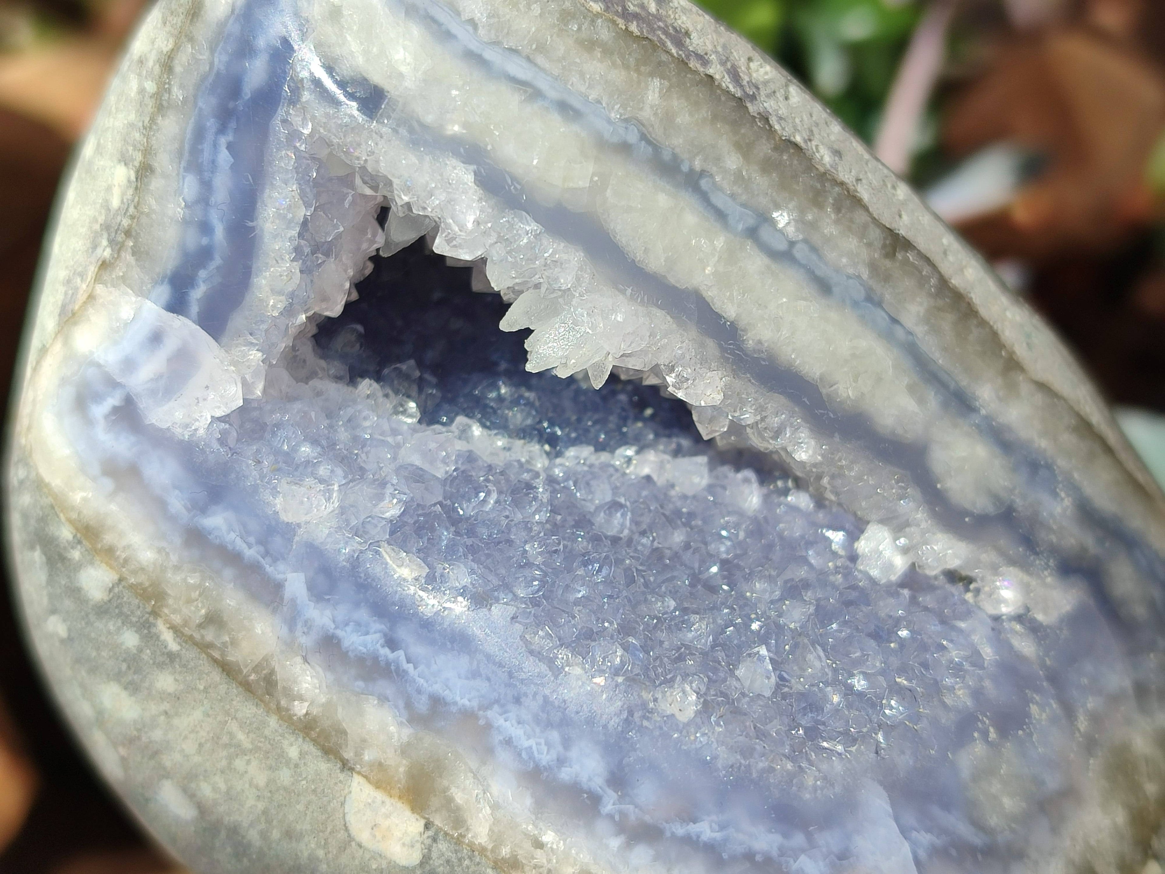 Polished Blue Lace Agate Geodes x 2 From Malawi - Toprock Gemstones and Minerals 