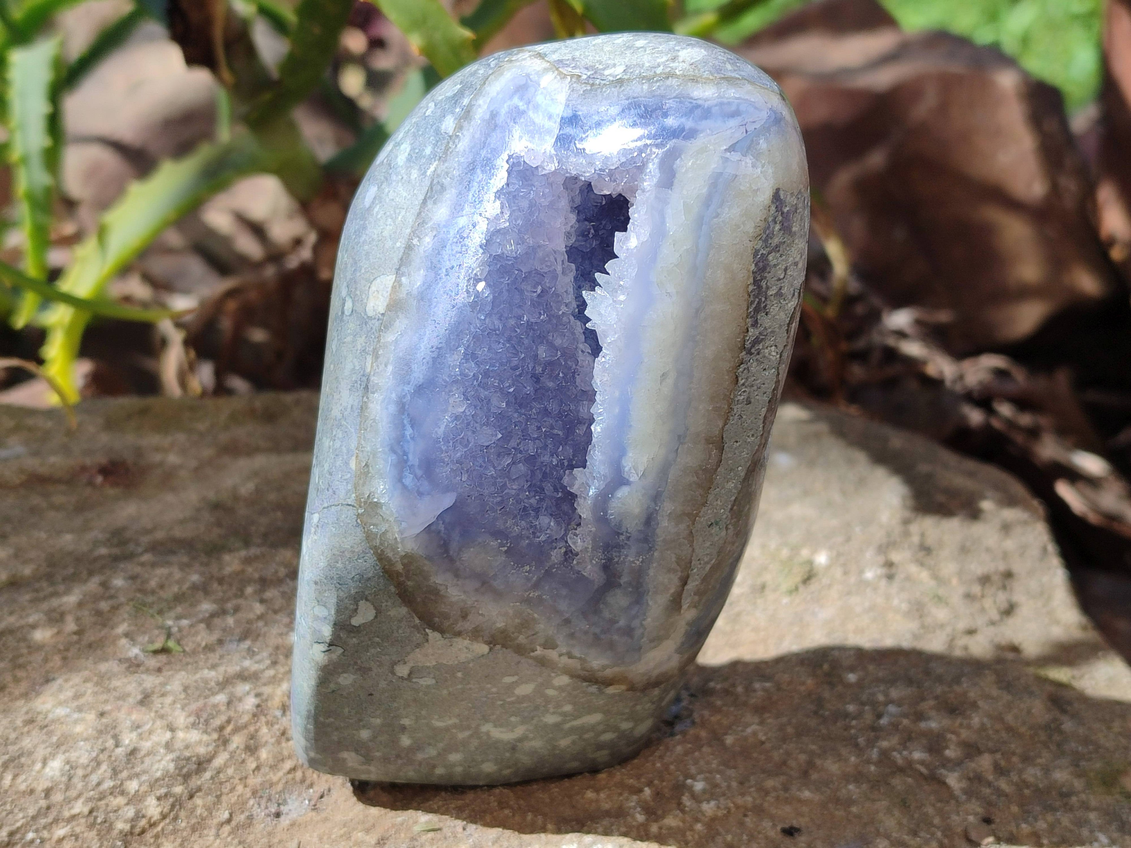 Polished Blue Lace Agate Geodes x 2 From Malawi - Toprock Gemstones and Minerals 
