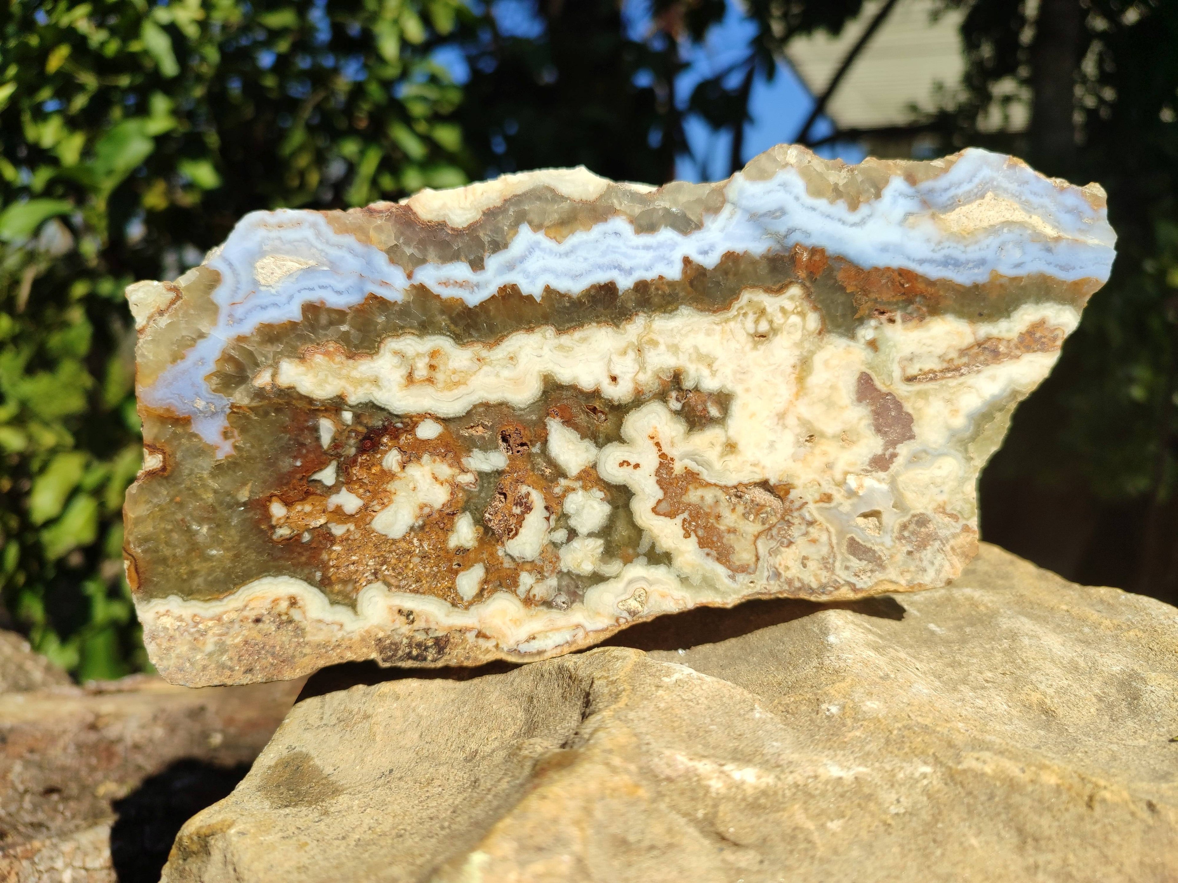 Polished On One Side 'Crazy' Blue Lace Agate x 2 From Namibia - Toprock Gemstones and Minerals 