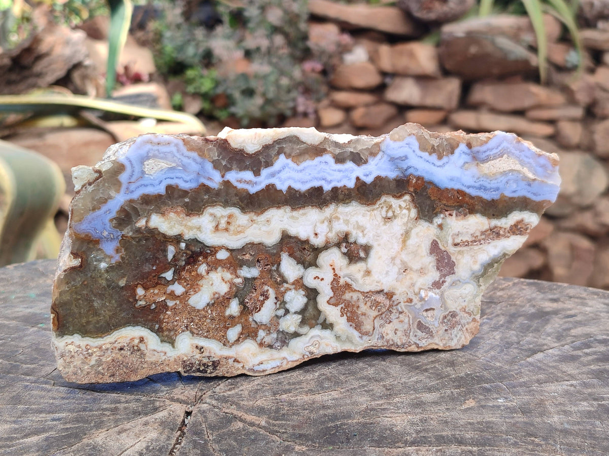 Polished On One Side 'Crazy' Blue Lace Agate x 2 From Namibia - Toprock Gemstones and Minerals 