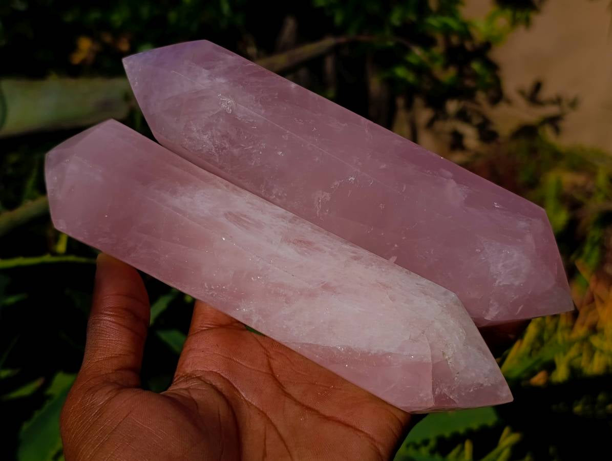Polished Double Terminated Rose Quartz Points x 2 From Madagascar - Toprock Gemstones and Minerals 