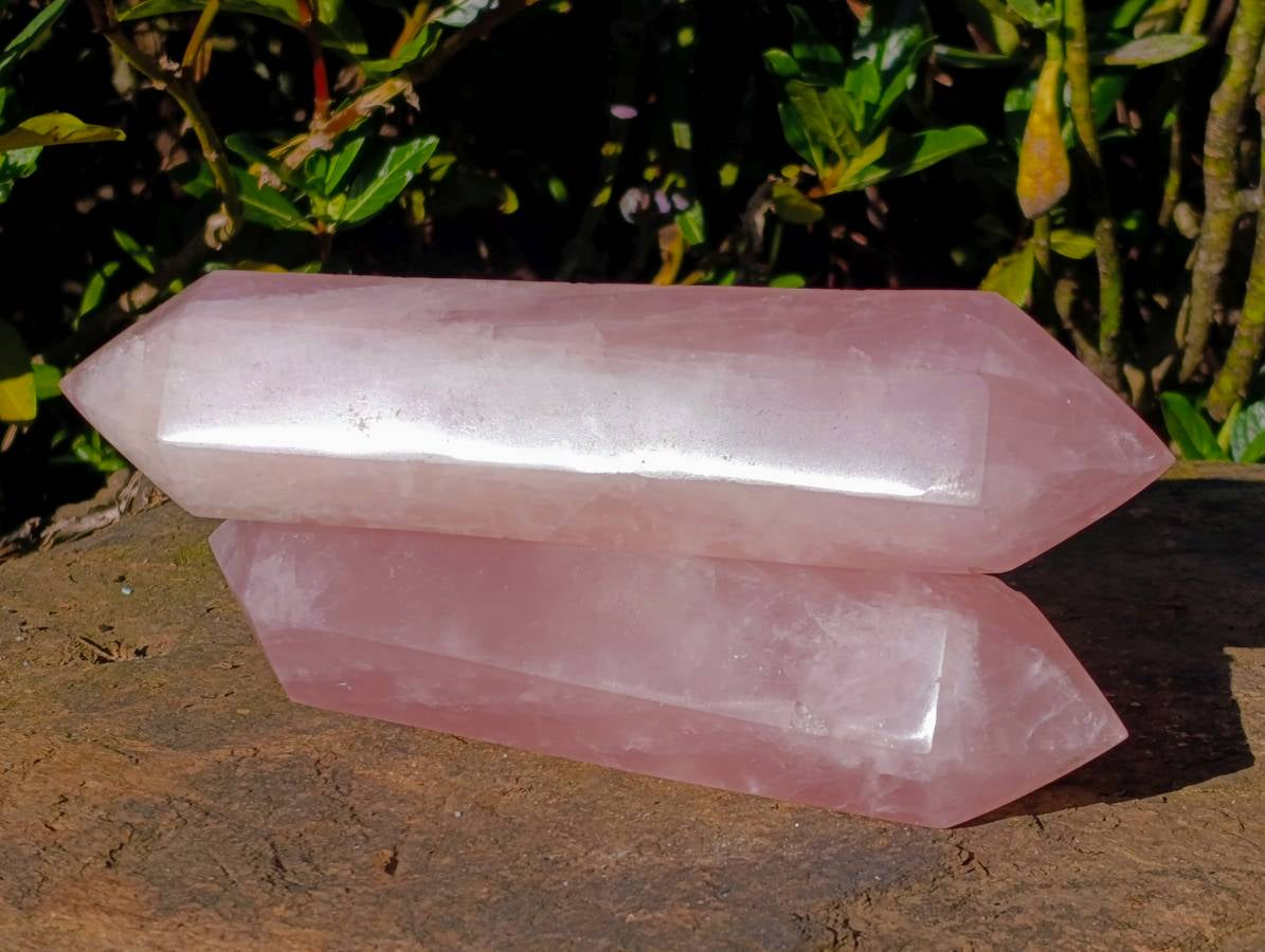 Polished Double Terminated Rose Quartz Points x 2 From Madagascar - Toprock Gemstones and Minerals 