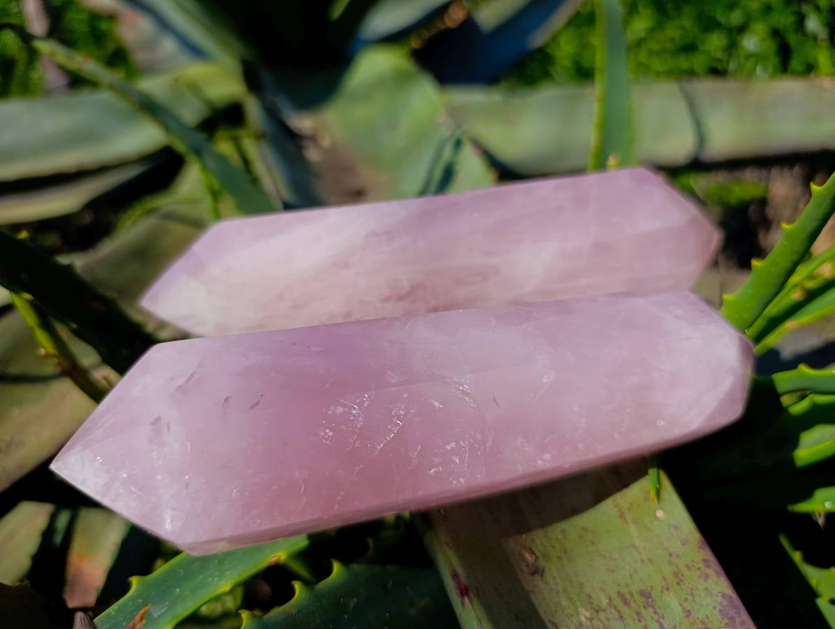 Polished Double Terminated Rose Quartz Points x 2 From Madagascar - Toprock Gemstones and Minerals 