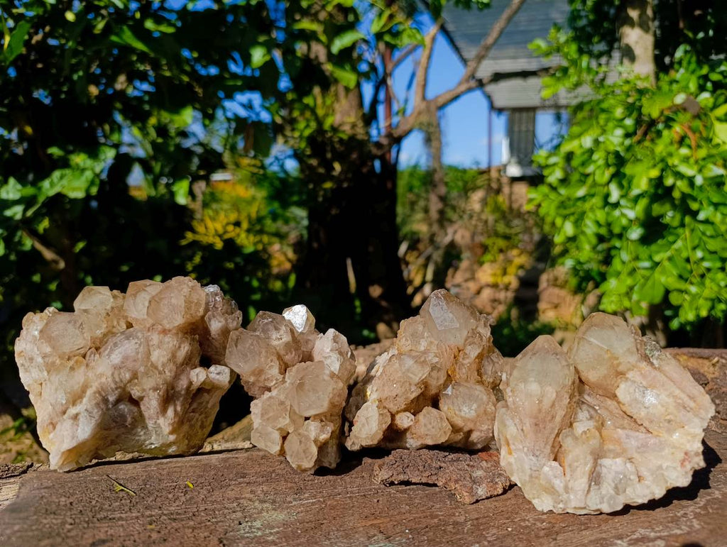 Natural Phantom Smokey Quartz Clusters x 4 From Luena, Congo - Toprock Gemstones and Minerals 